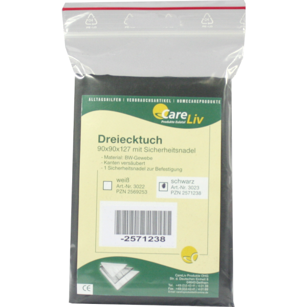 DREIECKTUCH BW 90x90x127 schwarz m.Sicherheitsn.