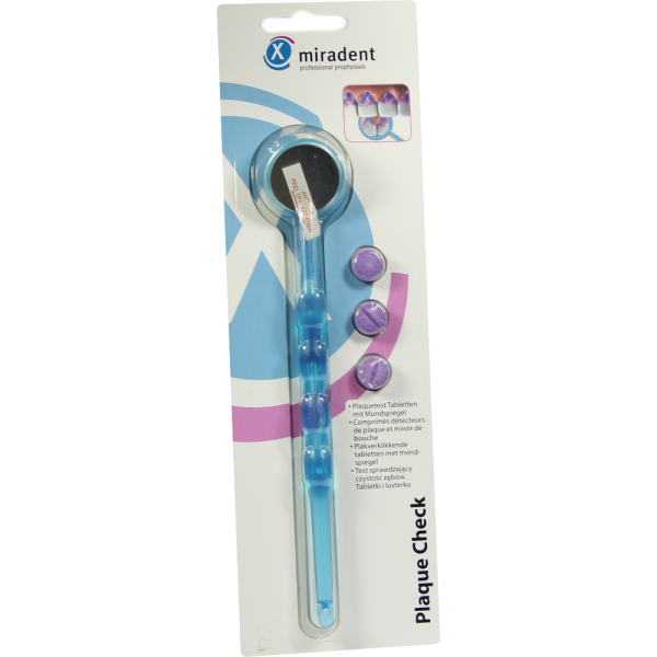 MIRADENT Plaquetest Mira2+Spiegel blau transparent