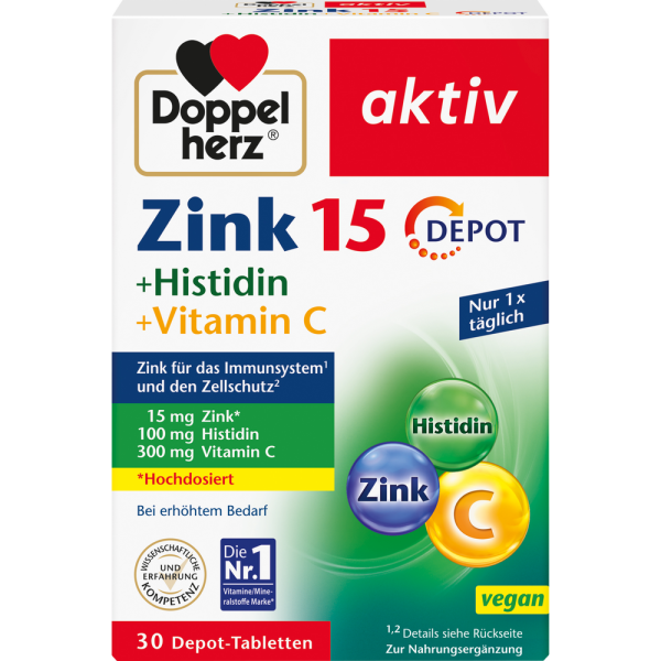 DOPPELHERZ Zink 15 mg+Histidin+Vit.C Depot aktiv