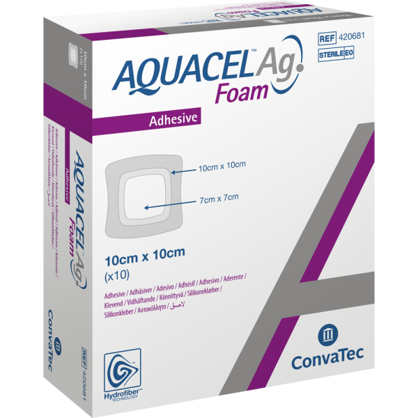AQUACEL Ag Foam adhäsiv 10x10 cm Verband