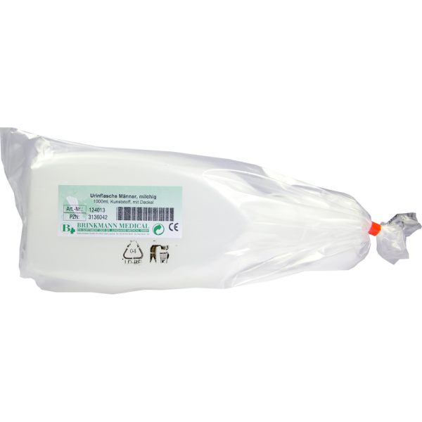 URINFLASCHE f.Männer 1 l m.Deckel milchig
