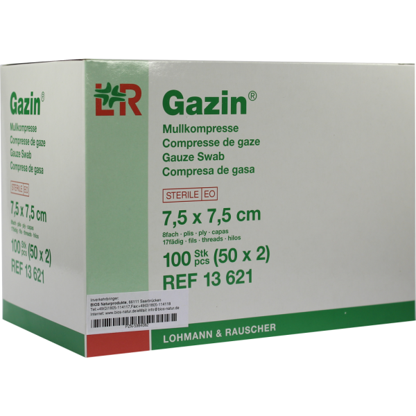 GAZIN Mullkomp.7,5x7,5 cm steril 8fach