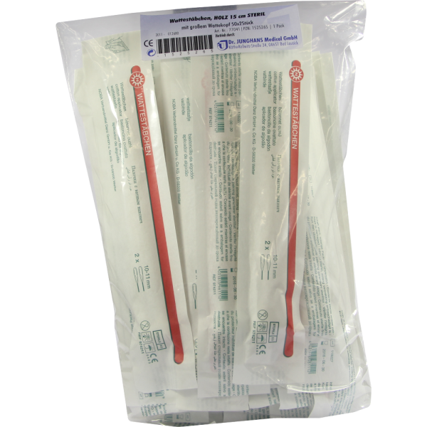 WATTESTÄBCHEN Holz 15 cm großer Kopf steril