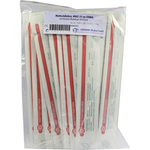 WATTESTÄBCHEN Holz 15 cm kleiner Kopf steril